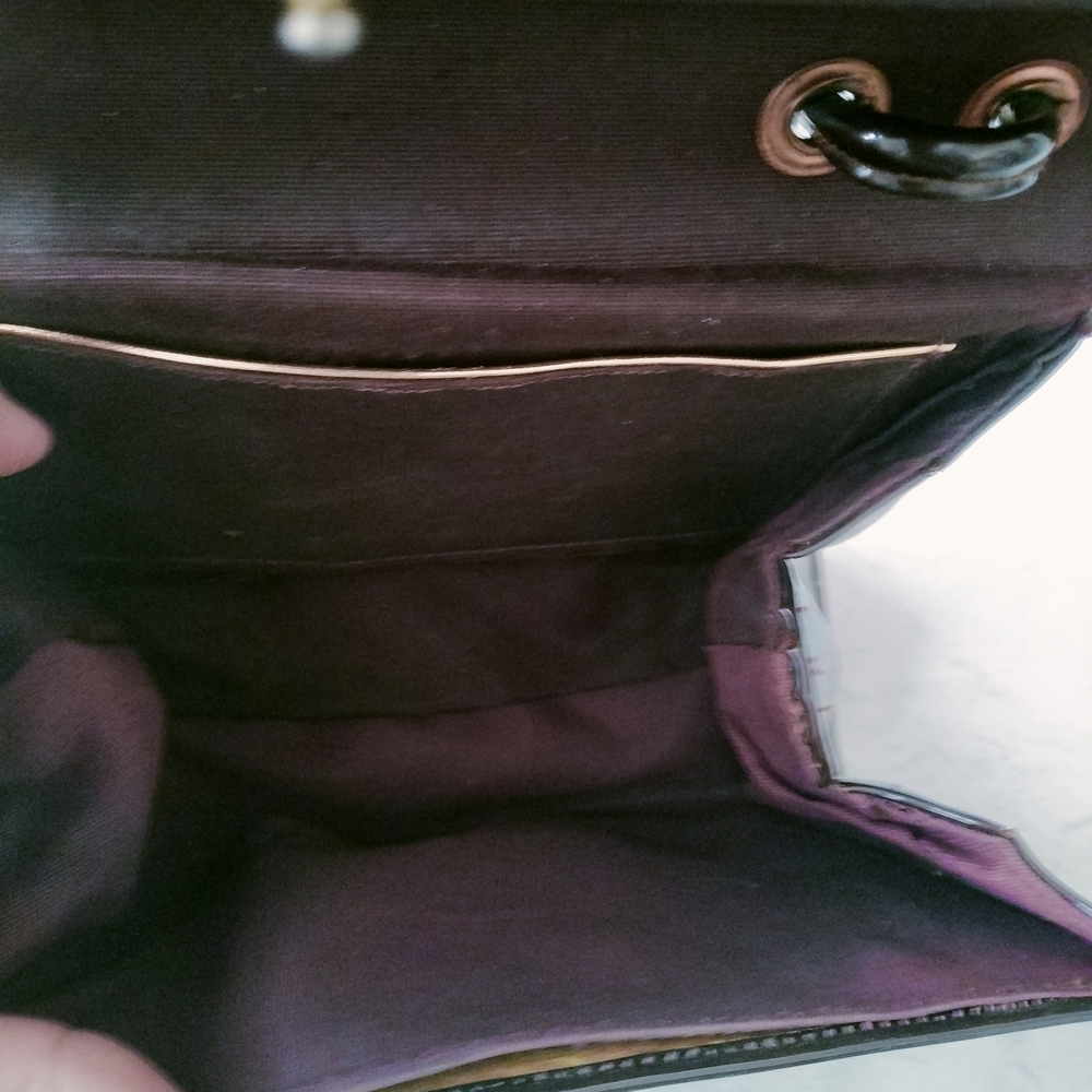 Vintage Style, Oxblood, Patent Faux Leather, Baguette Handbag Shoulder Bag Hard - Picture 7 of 10